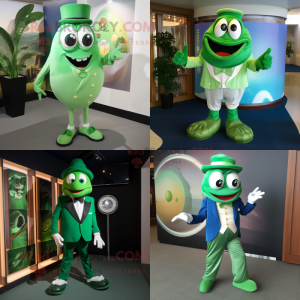 Green Oyster mascot costume character dressed with a Suit Pants and Shoe clips