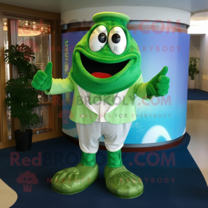 Green Oyster mascot costume character dressed with a Suit Pants and Shoe clips