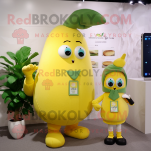 Yellow Radish mascot costume character dressed with a Shift Dress and Smartwatches