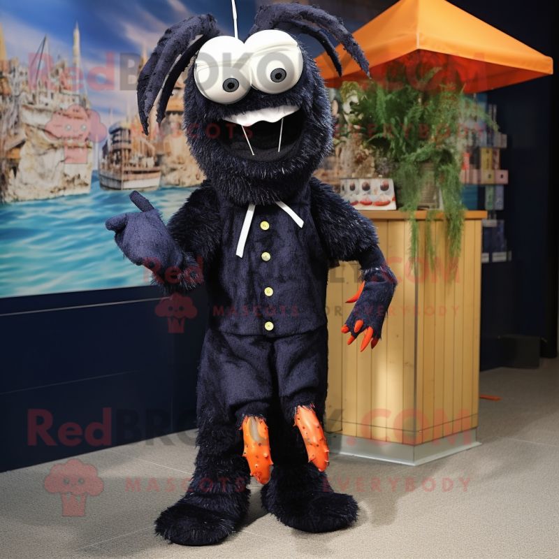 Black Shrimp Scampi mascot costume character dressed with a Playsuit ...