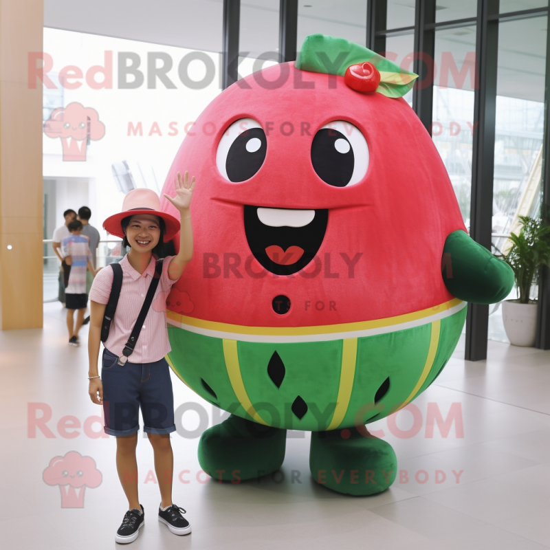 Rust Watermelon Mascot Costume Character Dressed With A Ball Gown
