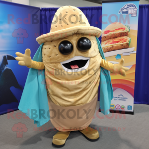 Tan Tacos mascot costume character dressed with a Bermuda Shorts and Scarves