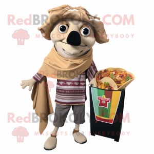 Tan Tacos mascot costume character dressed with a Bermuda Shorts and Scarves