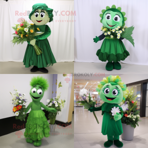 Forest Green Bouquet Of Flowers mascot costume character dressed with a Shift Dress and Wraps