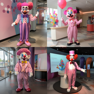 Pink Clown mascot costume character dressed with a Henley Shirt and Bow ties