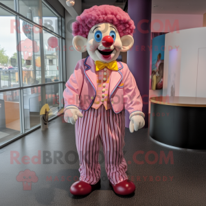 Pink Clown mascot costume character dressed with a Henley Shirt and Bow ties