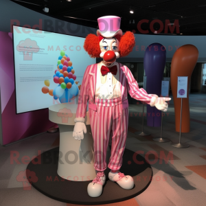 Pink Clown mascot costume character dressed with a Henley Shirt and Bow ties