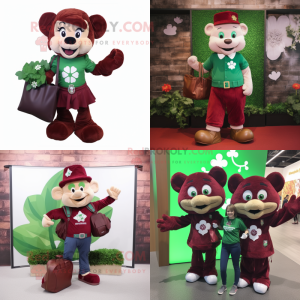 Maroon Bunch Of Shamrocks mascot costume character dressed with a Mom Jeans and Messenger bags