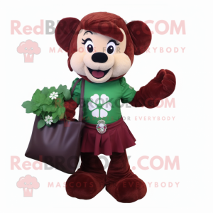 Maroon Bunch Of Shamrocks mascot costume character dressed with a Mom Jeans and Messenger bags