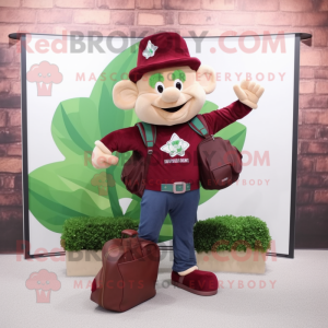 Maroon Bunch Of Shamrocks mascot costume character dressed with a Mom Jeans and Messenger bags