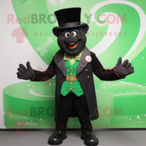 Black Leprechaun mascot costume character dressed with a Waistcoat and Gloves