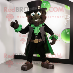 Black Leprechaun mascot costume character dressed with a Waistcoat and Gloves