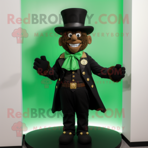 Black Leprechaun mascot costume character dressed with a Waistcoat and Gloves