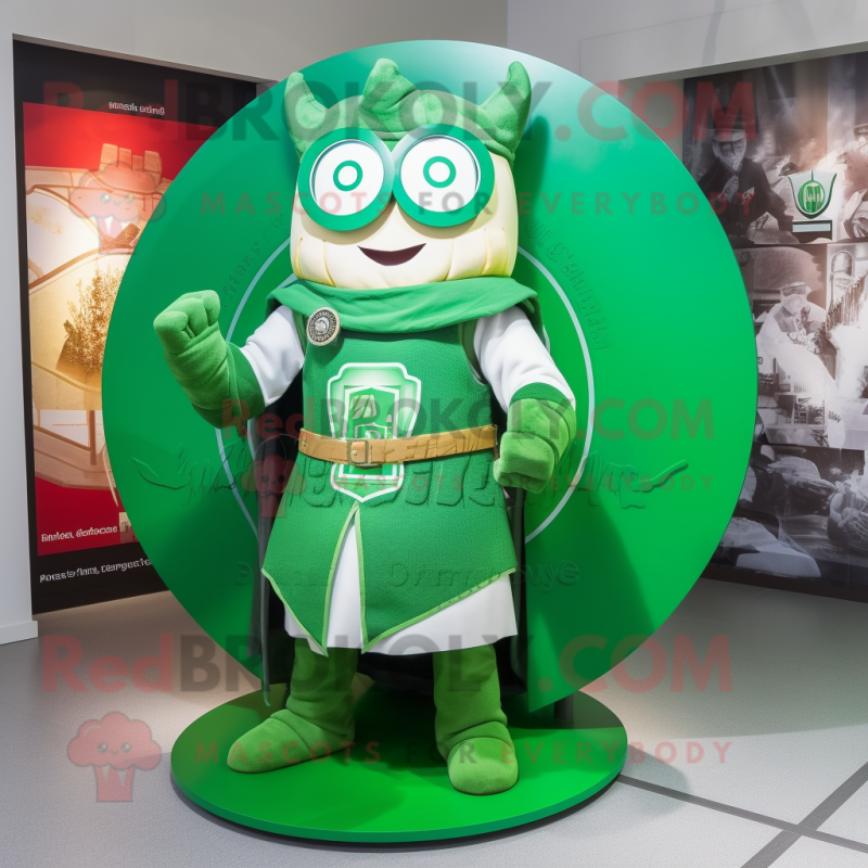Green Celtic Shield mascot costume character dressed with a Playsuit and Reading glasses
