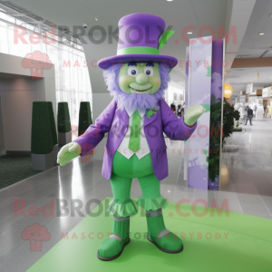 Lavender Leprechaun mascot costume character dressed with a Bodysuit and Hats