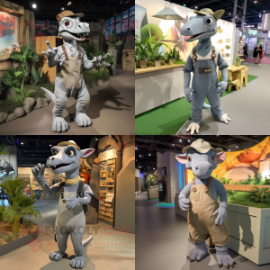 Gray Parasaurolophus mascot costume character dressed with a Overalls and Anklets