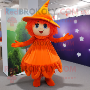 Orange Witch mascot costume character dressed with a Romper and Hair clips