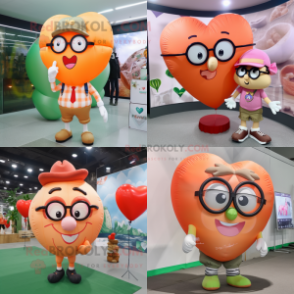 Peach Heart Shaped Balloons mascot costume character dressed with a Cargo Shorts and Eyeglasses