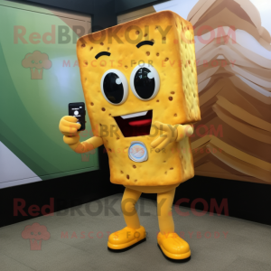 Gold Grilled Cheese Sandwich mascot costume character dressed with a Dress and Digital watches