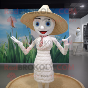 White Scarecrow mascot costume character dressed with a Bikini and Caps
