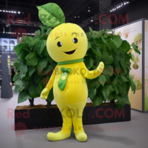 Lemon Yellow Beanstalk mascot costume character dressed with a Suit and Hairpins