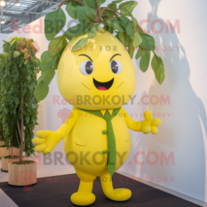 Lemon Yellow Beanstalk mascot costume character dressed with a Suit and Hairpins