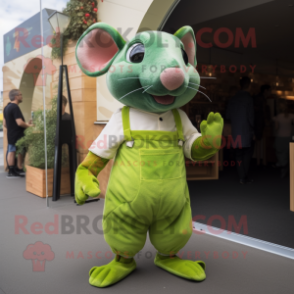 Lime Green Ratatouille mascot costume character dressed with a Dungarees and Clutch bags