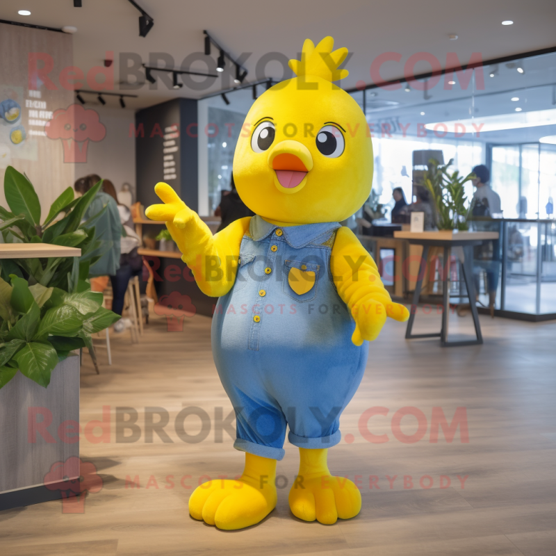 Yellow Dove mascot costume character dressed with a Boyfriend Jeans and Hairpins