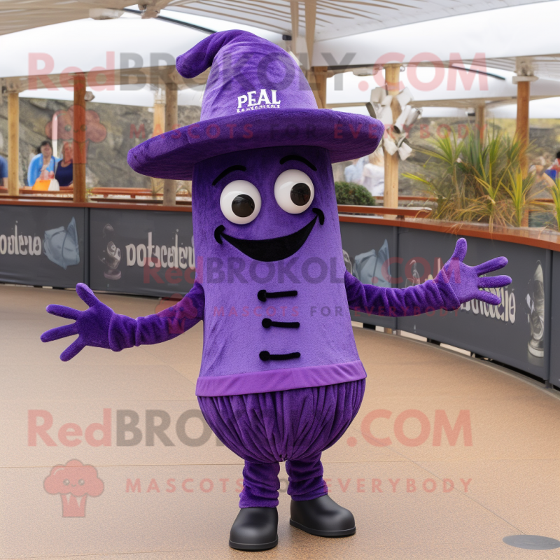 Purple Paella mascot costume character dressed with a Jeggings and Hats