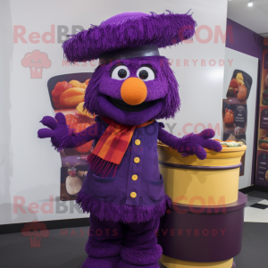 Purple Paella mascot costume character dressed with a Jeggings and Hats