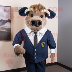 Navy Buffalo mascot costume character dressed with a Oxford Shirt and Ties