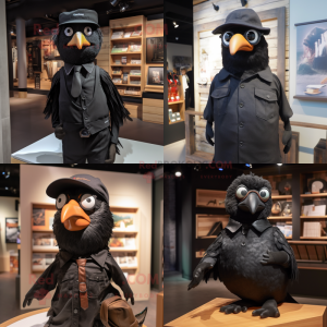 Black Blackbird mascot costume character dressed with a Oxford Shirt and Headbands