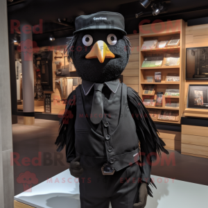 Black Blackbird mascot costume character dressed with a Oxford Shirt and Headbands