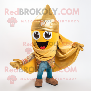 Gold Tacos mascot costume character dressed with a Flare Jeans and Scarves