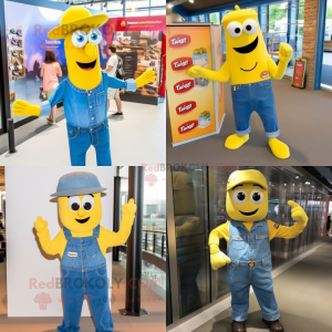 Yellow Aglet mascot costume character dressed with a Denim Shirt and Cufflinks