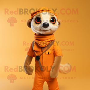 Orange Meerkat mascot costume character dressed with a Overalls and Scarf clips