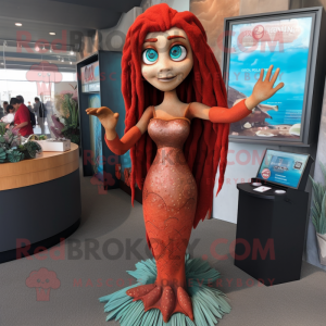 Rust Mermaid mascot costume character dressed with a Sheath Dress and Bracelets