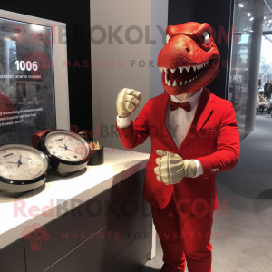 Röd Allosaurus maskot...