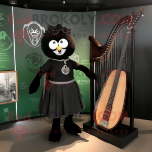 Black Celtic Harp mascot costume character dressed with a V-Neck Tee and Cufflinks