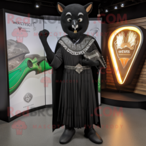 Black Celtic Harp mascot costume character dressed with a V-Neck Tee and Cufflinks