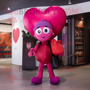 Magenta Heart Shaped Balloons mascot costume character dressed with a Jeggings and Messenger bags