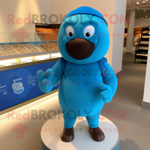 Sky Blue Chocolates mascot costume character dressed with a Swimwear and Beanies
