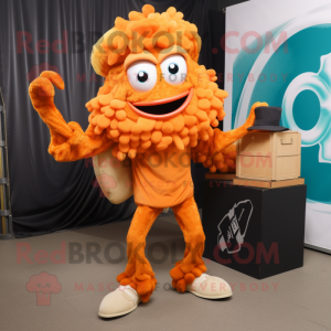 Orange Fried Calamari mascot costume character dressed with a Cargo Pants and Cufflinks