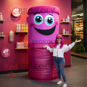 Magenta Scented Candle mascot costume character dressed with a Mom Jeans and Foot pads