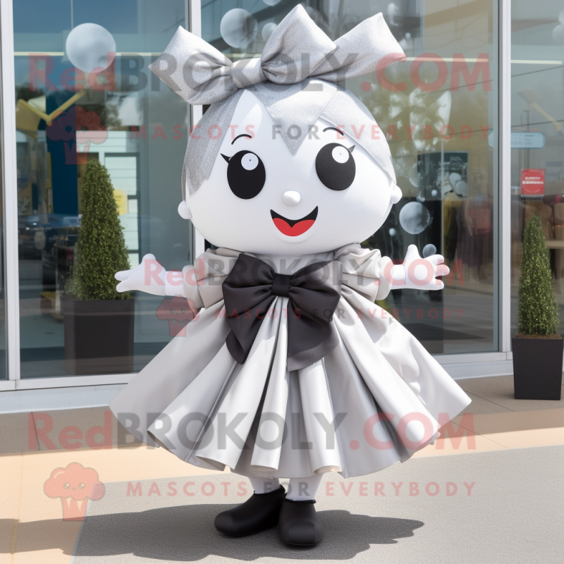 Silver Pho mascot costume character dressed with a Skirt and Bow ties