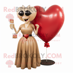 Tan Heart Shaped Balloons mascot costume character dressed with a Cocktail Dress and Handbags