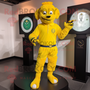Lemon Yellow Irish Dancing Shoes mascot costume character dressed with a Polo Tee and Bracelet watches