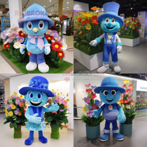 Blue Bouquet Of Flowers mascot costume character dressed with a Shorts and Hats