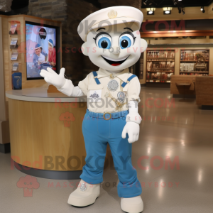 Cream Bracelet mascot costume character dressed with a Mom Jeans and Brooches