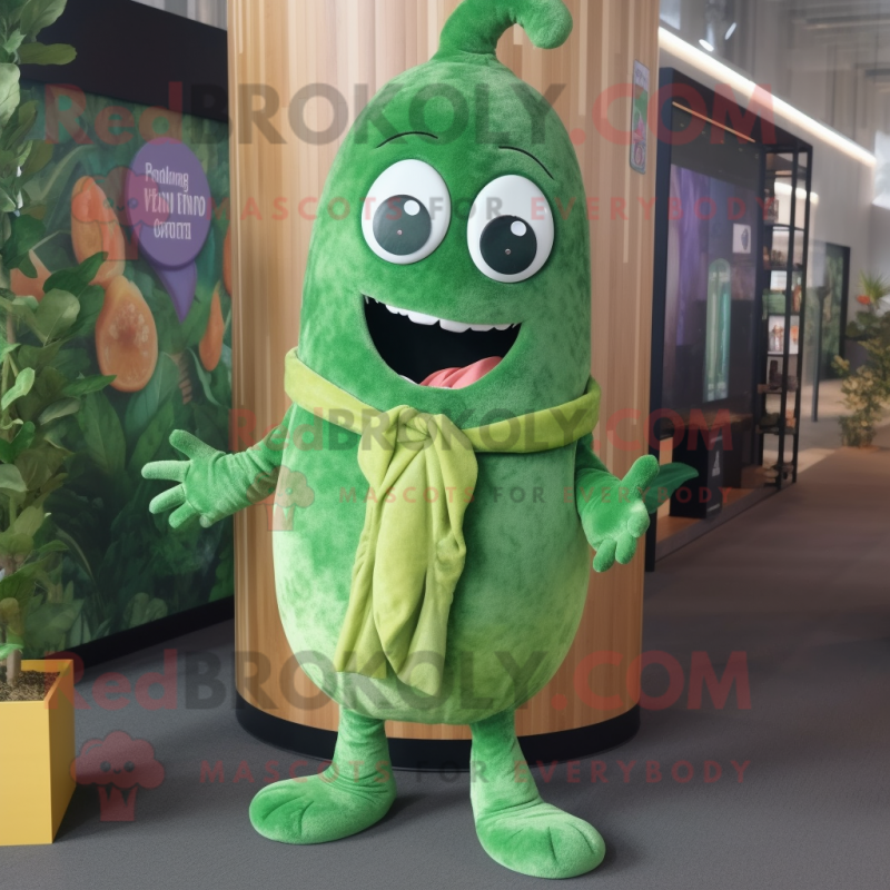 Rust Green Bean mascot costume character dressed with a Sweater and Hairpins